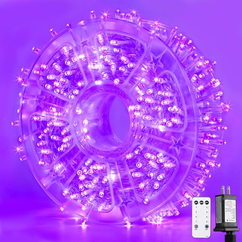 JMEXSUSS 400 LED Purple Christmas Lights Indoor Outdoor, 132 ft String Lights Plug in with Remote, 8 Modes Purple Christmas Tree Lights for Garden Patio Party Christmas Decoration - color: Purple, size: 400 LED