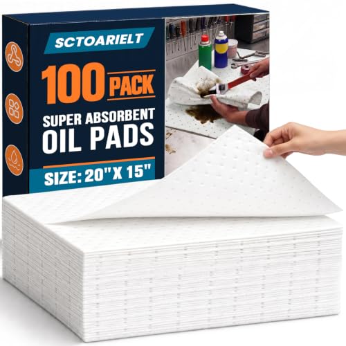 100 Pcs Oil Absorbent Pads, 15" x 20" Heavy Dimpled Garage Absorbing Mat | (White) Polypropylene Oil Spill Mat, Use in Home Garage, Workshop, Basement, Workbench & Under Sink, Use in Spill Control - color: White, size: 100 Pack / 15"x20"