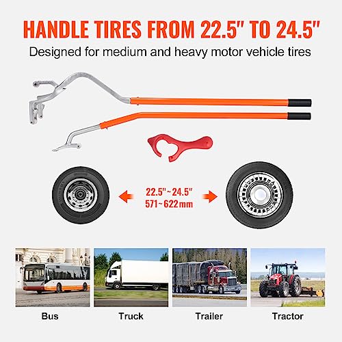 VEVOR Tire Mount Demount Tool 22.5" to 24.5" Tire Changer Steel Bead Breaker Extra Bead Holder Tubeless Truck Manual Tire Changing Tools for Car Repairing(Red) - color: Orange