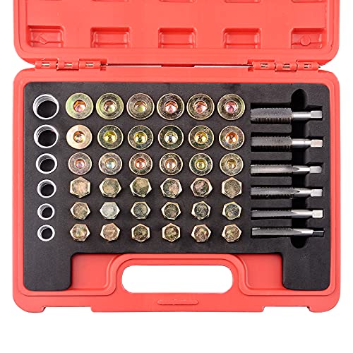 DAYUAN 114Pcs Oil Pan Thread Repair Kit Sump Gearbox Drain Plug Tool Set | M13-M22 Sizes, Renews Damaged Threads，Hardened Steel Construction, Wide Vehicle Coverage，Oil Drain Plug Thread Repair Kit