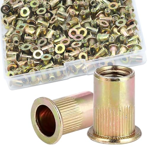 220Pcs M3 Rivet Nuts, Metric Zinc Plated Finish Carbon Steel Flat Head Threaded Insert Nutsert Kit - color: Yellow, size: M3