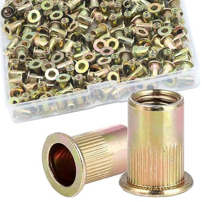 220Pcs M3 Rivet Nuts, Metric Zinc Plated Finish Carbon Steel Flat Head Threaded Insert Nutsert Kit - color: Yellow, size: M3