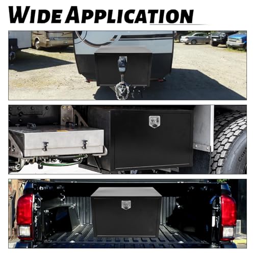 Heavy Duty Steel Truck Tool Box, 36" Waterproof Underbody Tongue Box, Black | Heavy Duty Steel Toolbox, Waterproof, T-Handle Lock, Smooth Surface, for Truck Pickup RV Trailer Storage, 36 x 23 x 23 Inch - size: 36" x 23" x 23"