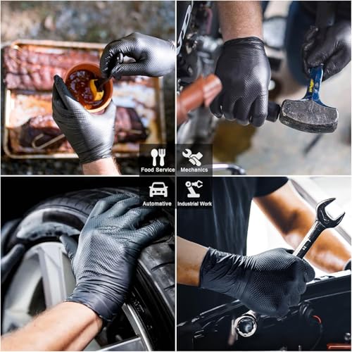 PROMEDIX P Heavy Duty Nitrile Gloves with Diamond Texture 8 Mil Latex Free Powder Free Industrial Disposable Glove - color: Black, size: XX-Large