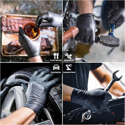 PROMEDIX P Heavy Duty Nitrile Gloves with Diamond Texture 8 Mil Latex Free Powder Free Industrial Disposable Glove - color: Black, size: Medium