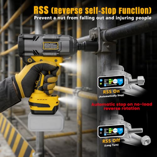 1600Ft-lbs 3/4" Cordless Brushless High Torque Impact Wrench | Compatible with DEWALT 20V Battery, Heavy Duty, 3-Speed & 2 LED Lights & RSS, For Car & Truck & RV & Rusted Bolts, Bare Tool