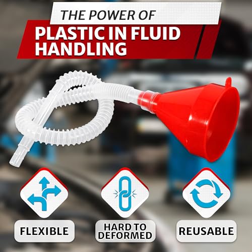 3" Wide × 23" Long Funnel with Hose for Transmission Fluid and Oil | Long Flexible Funnel with Tube for Gas Tank, Power Steering, DIY Mechanic; Leak-Resistant; Automotive & Garage Applications