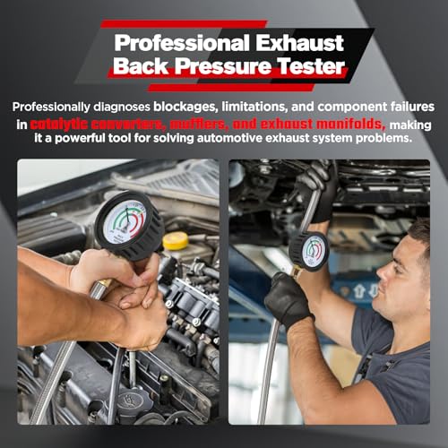 Exhaust Back Pressure Tester Kit with 6FT Stainless Steel Hose, Professional Diesel Automotive Exhaust Back Pressure Gauge with Quick Connector, M12 & M18 Adapters, for Trucks, SUVs, Vans etc.