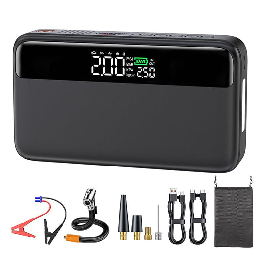 PD 65W Portable Car Jump Starter with Air Compressor,3000A Portable Jump Starter Pack with 150PSI Tire Inflator,(Up to 8L Gas/6.5L Diesel Engine),Fast Charging Power Bank (Black) - color: Black
