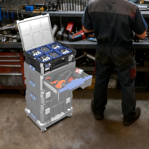 18 Inch Clear Lid Tool Box | AIRAJ Stackable Modular Tool Organizer Box Storage System | Garage Storage | Home Repair | Professional Use | (SC1-F) - size: 505F-Transparent Lid