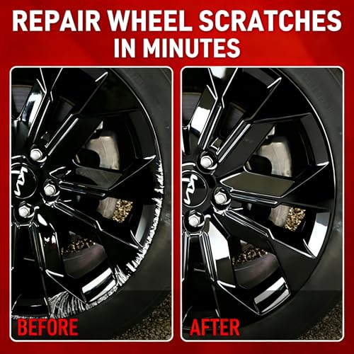 Wheel Scratch Repair Kit, Gloss Black Rim Repair Kit Curb Rash, DIY Alloy Wheel Repair Kit, Car Wheel Rim Scratch Repair Kit, Rim Paint Pen for Wheel Repair, Universal Color Black Wheel Paint (Gloss Black) - color: Gloss Black