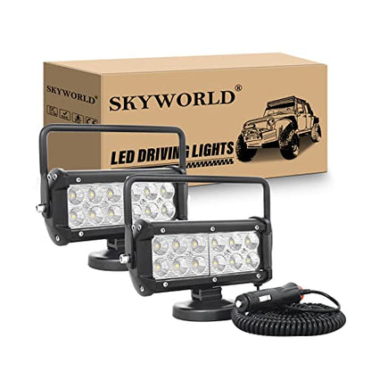 SKYWORLD 2Pcs Portable Magnetic Base Led Work Light Bar, 7 inch 36W Flood Beam, 12V 24V Off Road Driving Lights Fog Lamp for Car Truck 4x4 SUV ATV Tractors Excavator, 6000K White, Led Search Lights - size: 2Pcs 7 Inch 36W Flood
