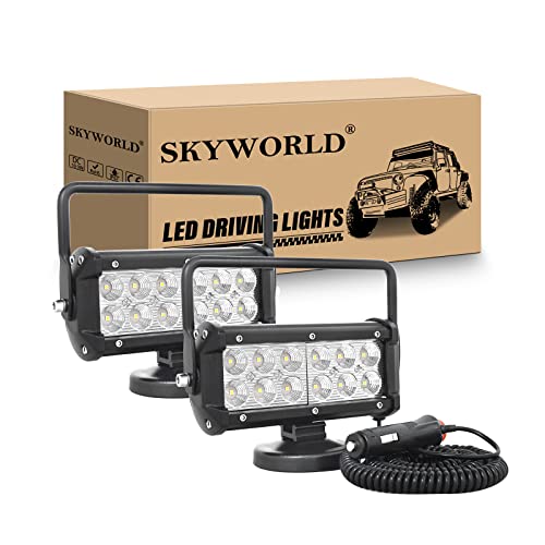 SKYWORLD 2Pcs Portable Magnetic Base Led Work Light Bar, 7 inch 36W Flood Beam, 12V 24V Off Road Driving Lights Fog Lamp for Car Truck 4x4 SUV ATV Tractors Excavator, 6000K White, Led Search Lights - size: 2Pcs 7 Inch 36W Flood