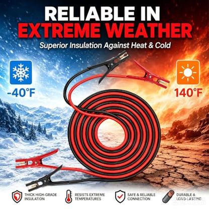 Heavy Duty Jumper Cables,4 Gauge 25 Feet Battery Booster Cable,Automotive Wires with Alligator Clamps,Carrying Bag,Safety Gloves and Iron Brush for Cars Trucks - size: 4 Gauge 25 feet (Standard)