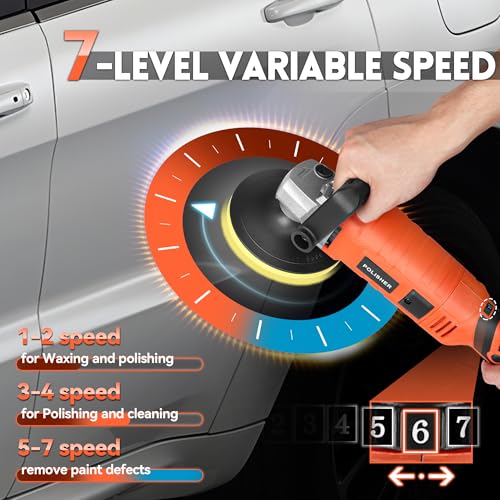 Buffer Polisher, Powerful Buffer Waxer, 7 Variable Speed 1000-3500 RPM,Rotary Polisher with 6" and 7" Backing Plate, 1580W Rotary Polisher for Car Polishing, Waxing, Glaze, Sanding