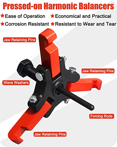 Harmonic Balancer Puller with Adjustable 3-Jaw Puller Kit, Forcing Screw Fits a 3/8" Square Drive and 4 Forcing Rods for Removing Harmonic Dampers & Balancers By Autowanderer Tool