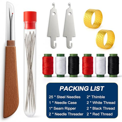 37PCS Sewing Tool Set, Big Eye Steel Needles for Hand Sewing Repair Kit | Needle Threaders Hand Repair Accessories, Portable DIY Crafting Supplies Set for Handcraft Lovers, Quilting & Tailoring