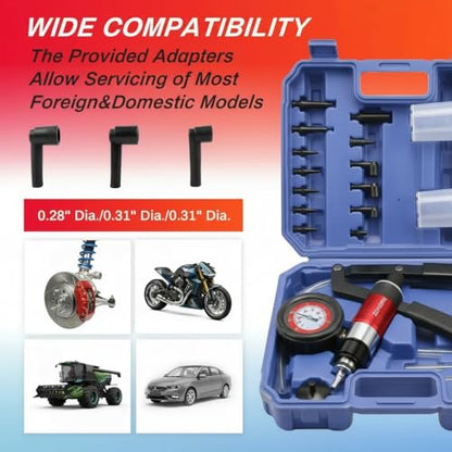 Handheld Vacuum Pump Brake Bleeder Kit, Multi-Functional Vacuum & Pressure Tester Set with Gauge, Hoses, Adapters and Fluid Reservoirs, for Automotive Brake, Clutch and Fluid Extraction ((23PC-Blue))
