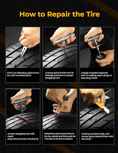 AUTOWN Flat Tire Repair Kit with Air Compressor, Professional Tire Plug Kit | 120PSI Portable Air Pump with Auto-Stop & LED, Heavy Duty Emergency Tool for Car, Truck, Motorcycle, SUV, ATV, Tractor, 54pcs