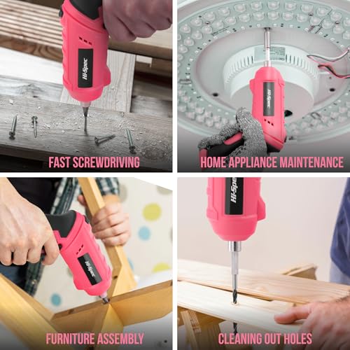 Hi-Spec 42pc Pink 4V USB Electric Power Driver & Household Tool Kit. Cordless Power Screwdriver and Hand Tools in a Compact Box Case - color: Light Pink
