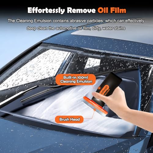 Oil Film Remover for Car Windowshield, Windows & Rearview Mirror - Auto Glass Cleaner Emulsion Cleaner Kit, Remove Grease, Road Grime, Water Sport, Improve Visibility for Safe Driving