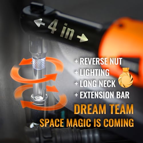 3/8" Electric Ratchet Wrench Set, Extended Long Neck Cordless Ratchet, 16V 45 ft-lbs Power Ratchet Kit, 600 RPM, 2 Batteries, LED, 9-Piece Accessory Set & Toolbox for Auto Repair