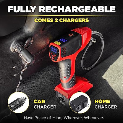 BULLSEYE PRO Tire Inflator with Pressure Gauge, Compact and Portable, Automatic Shut Off, 150 PSI Max, USB Home Rechargeable and Cord for Vehicular Use As Seen On TV (9475)
