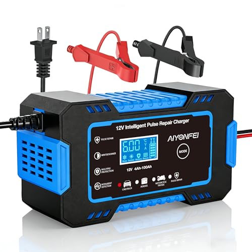 12V 6-Amp Battery Charger, Smart Trickle Charger & Maintainer Blue | Battery Desulfator, Winter & Summer Mode, Lead-acid Battery Chargers, for Car Truck Motorcycle Lawn Mower Boat - color: BLUE