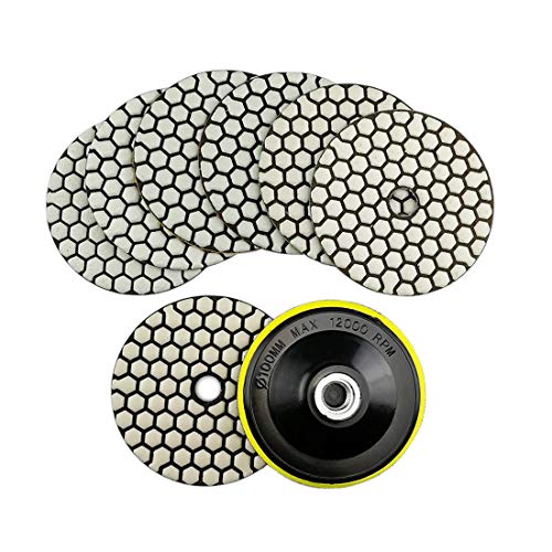 SHDIATOOL 4-Inch Dry Diamond Polishing Pads 7PCS Kit for Granite & Marble | Includes 5/8-11 Plastic Backer | 50-3000 Grit Grinding & Sanding Pads | For Quartz & Stone | Fits Polishers - style: Mixed Grits+P Backer