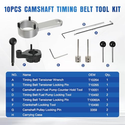GOOACC Engine Timing Belt Tool Kit, 10PCS Camshaft Crankshaft Timing Locking Tool Set Fit for VW Audi Tiguan SEAT Skoda 1.4 1.6 2.0 TDI Diesel Engines, Replace 3359 T10264 T10265 T10051 T10492 T10490 - size: 10PCS Kit
