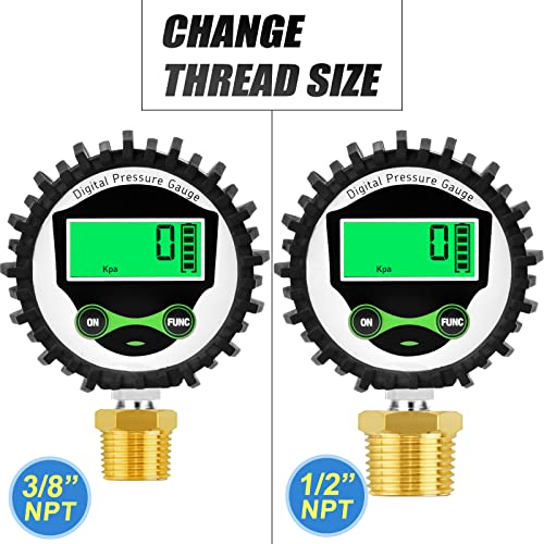 MEANLIN MEASURE 0-300Psi Digital Pressure Gauge with Rubber Cover, Lower Mount, Accuracy 1%, Resolution 0.1psi, with 1/4" x 1/2" and 1/4" x 3/8" NPT Hex Bushing - size: 0 - 300 PSI, style: Lower Mount