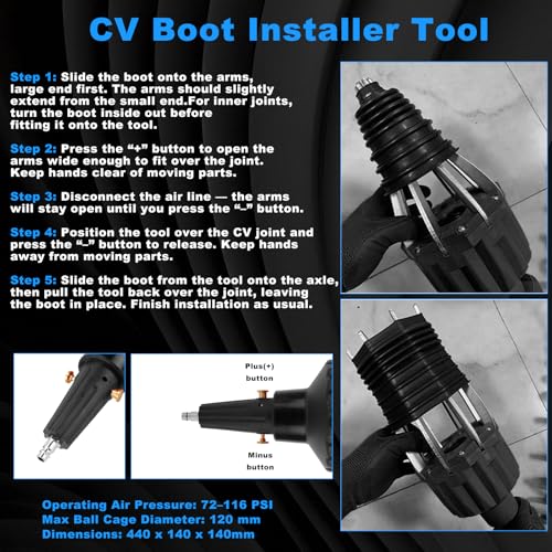 Pneumatic CV Joint Boot Expander Tool Kit,Expander Rod Spreader Installation Removal Tool with 15 Sets Clamps and 4 Air Hose Fittings for Rubber Boots Installation and Removal (Black) - color: Black