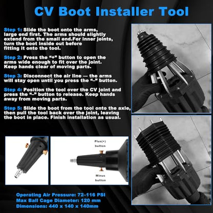Pneumatic CV Joint Boot Expander Tool Kit,Expander Rod Spreader Installation Removal Tool with 15 Sets Clamps and 4 Air Hose Fittings for Rubber Boots Installation and Removal (Black) - color: Black