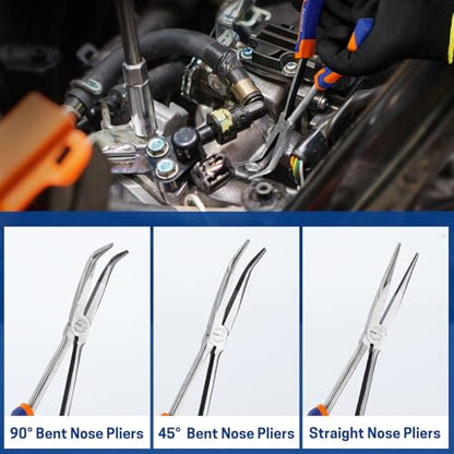 3 PCS 11 Inch Long Needle Nose Pliers Set with Handle, Extra Long Reach Pliers Set with 45°, 90° Bent and Straight Nose Pliers for Narrow Spaces - size: 11 Inch - 3 PCS
