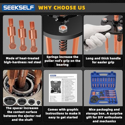 36-in-1 Bearing Puller Set, Inner Bearing Puller Separator Kit, Blind Hole Bearing Removal Tool Bearing Disassembly Gear Puller, Blue - color: Blue