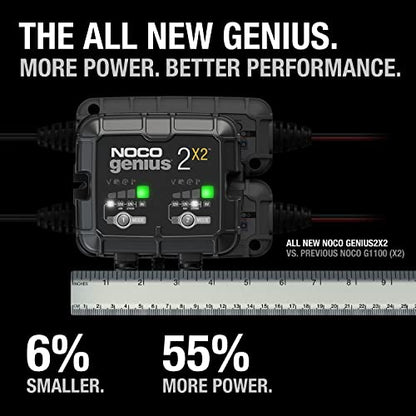 NOCO GENIUS2X2: 4A 2-Bank Smart Battery Charger (2A/Bank) - 6V/12V Automatic Maintainer, Trickle Charger & Desulfator with Overcharge Protection & Temperature Compensation – for Lead-Acid & Lithium - size: 4A (2A per Bank)