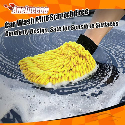 Car Wash Mitt Microfiber, Premium Chenille Microfiber Wash Car Mitts Sponge Scratch Free & Lint-Free, Mitts Waterproof Lining 4 Pack Yellow (8''X12'') - size: XCST_8X12IN_YE_4PCS