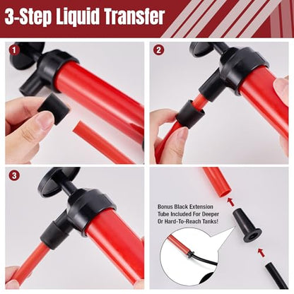 Thorstone 200cc Siphon Pump for Gasoline, Fluid Transfer Pump Automotive, Oil Transfer Pump Kit with Max 86" Long Hoses, Multi-Use Hand Fuel Pump for Fish Tank, Lawn Mower