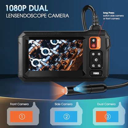 Dual Lens Endoscope – 1080P Borescope with 32.8FT Cable & 4.3" Screen | 7.9mm IP67 Waterproof Probe, 8 LED Lights, Semi-Rigid Cable, Ideal for Sewer & Auto Inspection, Tools & Accessories - size: 32.8FT, style: Dual Lens