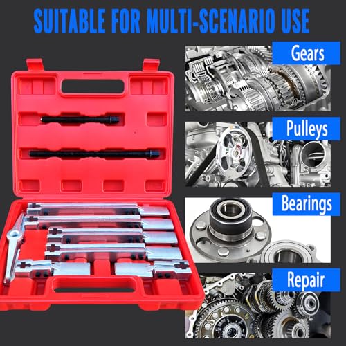 3 in 1 Gear Puller Set,9pcs 2 Jaw Bearing Flywheel Puller Kit with Reversible Jaws,Cr-V Steel Heavy Duty Pulley Puller Tool for Pulley Gear Bearing Flywheel Removal. - color: Red