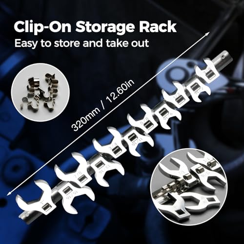 3/8" Drive SAE Crowfoot Wrench Set (3/8"-1")-11 Piece | CR-V Steel | Open End | 5mm Ultra-Thin | Clip-on Organizer | Access for Tight Spaces Bike Automotive Appliance Repair - style: Regular - SAE