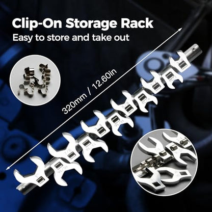 3/8" Drive SAE Crowfoot Wrench Set (3/8"-1")-11 Piece | CR-V Steel | Open End | 5mm Ultra-Thin | Clip-on Organizer | Access for Tight Spaces Bike Automotive Appliance Repair - style: Regular - SAE