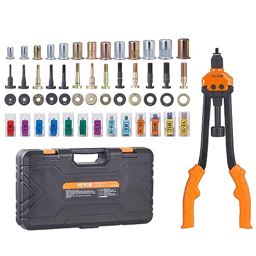 VEVOR 16" Rivet Nut Tool, Labor-Saving Rivnut Tool Kit with 13PCS Metric & SAE Mandrels, 186PCS Rivet Nuts,M3, M4, M5, M6, M8, M10, M12, 1/4-20, 5/16-18, 3/8-16,1/2-13, 8-32, 10-24 with Carrying Case - size: 16", style: RIVET NUT TOOL