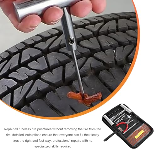 45 PCS Tire Repair Kit, Heavy Duty Car Emergency Flat Tire Repair Tools Fix Punctures, Universal Tyre Patch Kit for Cars Trucks Motorcycles ATVs Tractors, Car Accessories