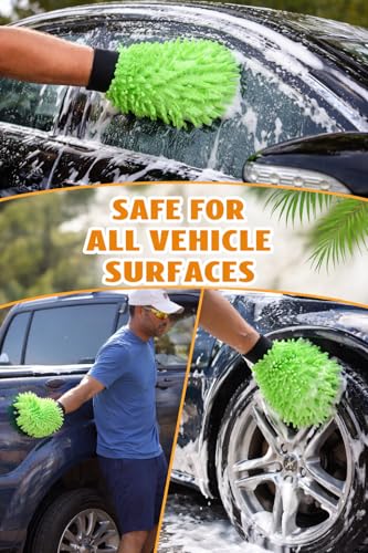 3-Pack Premium Microfiber Car Wash Mitt & Dusting Gloves – Ultra Absorbent, Scratch-Free & Lint-Free Cleaning Mitts for Car, Home, Interior & Household Use. Super Soft Multipurpose Cleaning Set