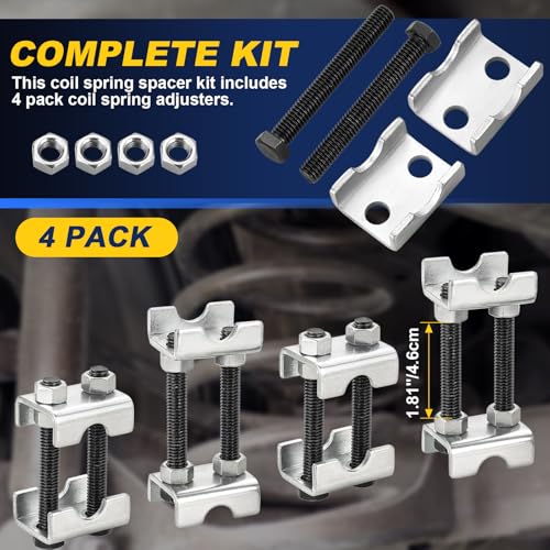 DASBET Adjustable 2-Way Coil Spring Spacers 4 Pack, 1”-2” Lift or Lower Spring Compressor Tool, Mini Coil Spring Booster for Car & Truck Shock Absorbers, Automotive Strut Accessories (4)