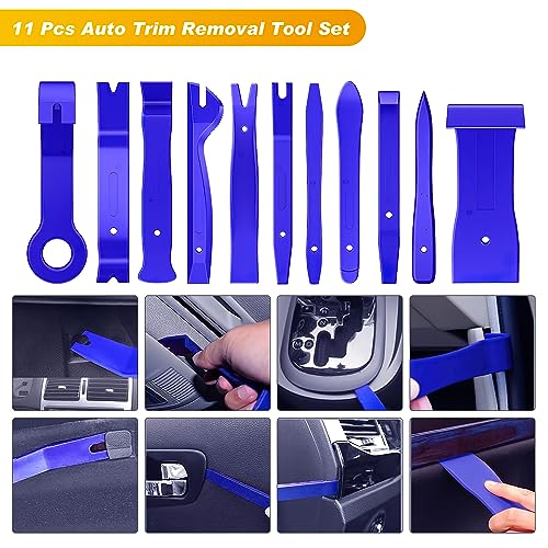 GOOACC 40Pcs Trim Removal Tool,Auto Terminal Removal Key Tool,Auto Clip Pliers Stereo Removal Tools,Car Upholstery Repair Removal Kit,Precision Hook and Pick Set,Wiring Threader,Car Film Scrape-Blue - color: Blue