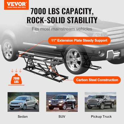 VEVOR Portable Car Lift - 7,000 LBS Capacity, 26.8" Max. Height, Heavy-Duty Carbon Steel Truck Lift with 120V Power Unit | 26.8" Max Height, Extended-Length Plates, Heavy-Duty Carbon Steel, 120V Power Unit, For Home Garage Shop
