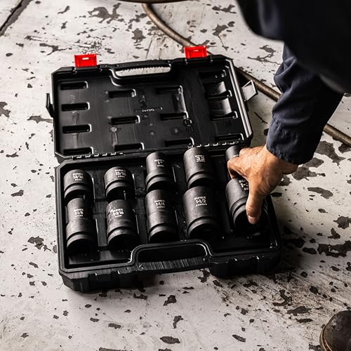 Sunex 5690A, 1 Inch Drive Heavy Duty Wheel Impact Socket Set, 10-Piece, SAE/Metric, Deep/Deep Thin Wall/Square/Controlled Depth, Cr-Mo Steel, Storage Case, Black - size: 1" Dr Wheel Impact Socket Set, 10 PC, style: SAE & Metric Wheel
