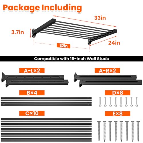 Ultrawall Heavy Duty Garage Wall Shelves, Wall Mounted Storage Shelves, Holds Up to 800Lbs, 2Pack, Black (33in) - size: 33in